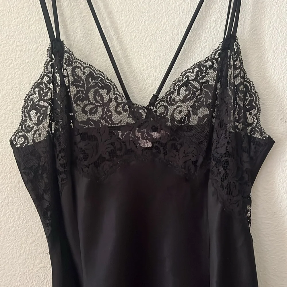 Vintage Y2K Victorias Secret Black Satin With Lace Trim